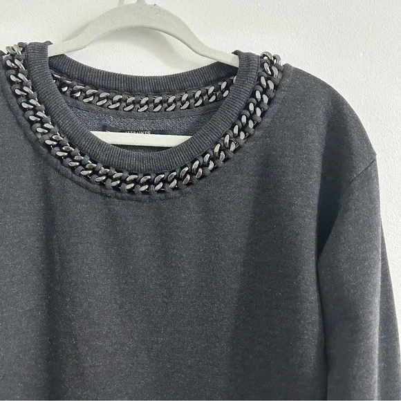 All Saints Womens Spitalfields Chain Collar Crew Neck Sweater in Charcoal size 2 - Picture 3 of 10